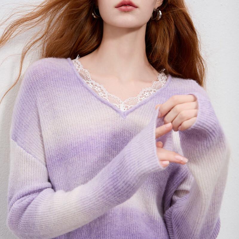 Sancai 2025 Autumn Gradient Striped V-Neck Sweater
