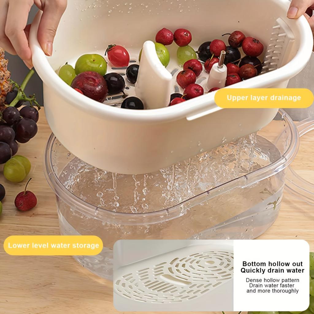 Manual Fruit and Vegetable Washing Machine with Colander and Bowl , Large Multifunctional Kitchen Cleaner, Durable Plastic, No Electricity Needed