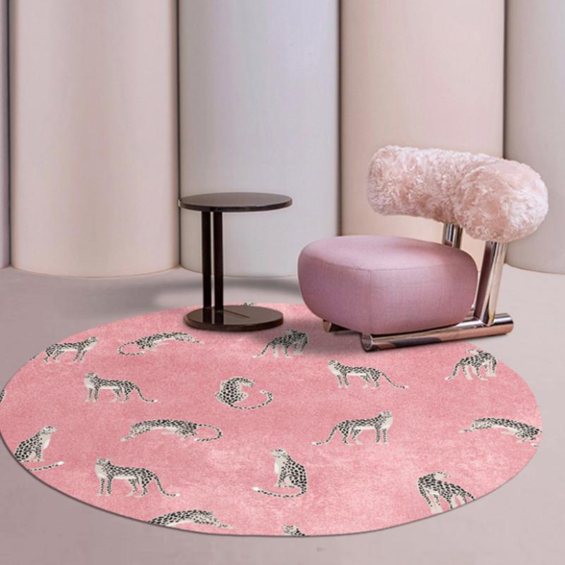 Light Luxury Bedroom Decor Round Carpet Thickend Plush Bedside Floor Mat Fluffy Soft Rug Leopard Pattern Carpets for Living Room