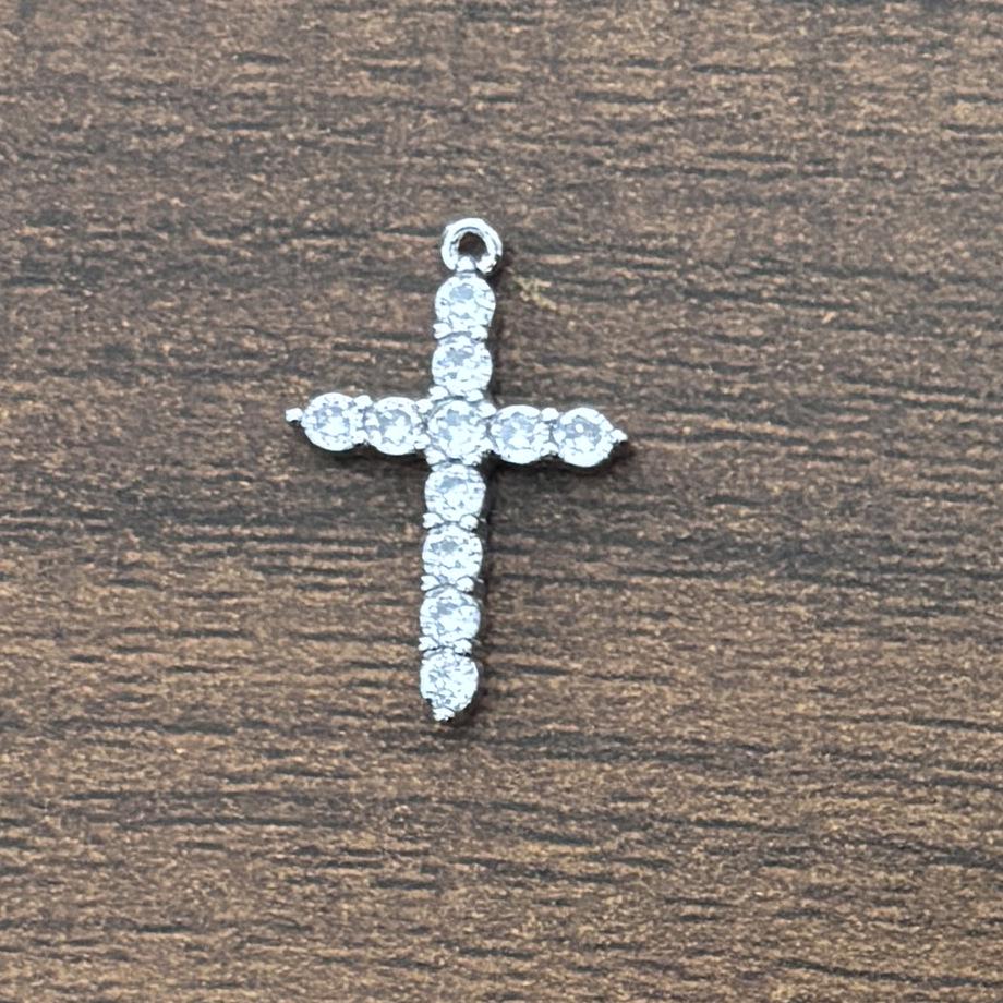 Stainless Steel Gold Plated Cross Pendant Necklace with Zircon, 18K White Gold for Women.
