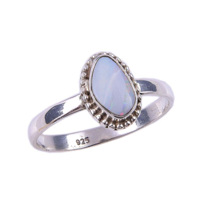 Natural Australian Opal Gemstone 925 Solid Sterling Silver Gift Ring S.10 d7F31