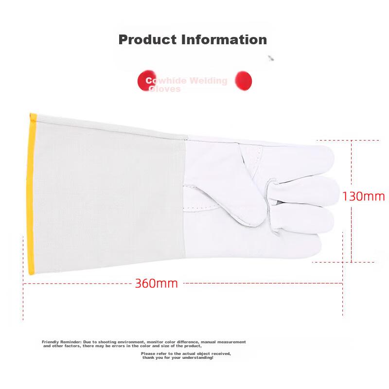 Leather Welding Gloves 1 Pair, Soft Leather Heat-Resistant Wear-Resistant Welding Protective Work Gloves with Extended Canvas Cuffs [Genuine Product]