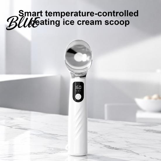Robuster Zinklegierungs-Löffel für gefrorenes Eis mit LED-Anzeige, wiederaufladbarer, selbstwärmender Löffel, zum Servieren von Gelato für hartes Eis, ergonomisches Dessert