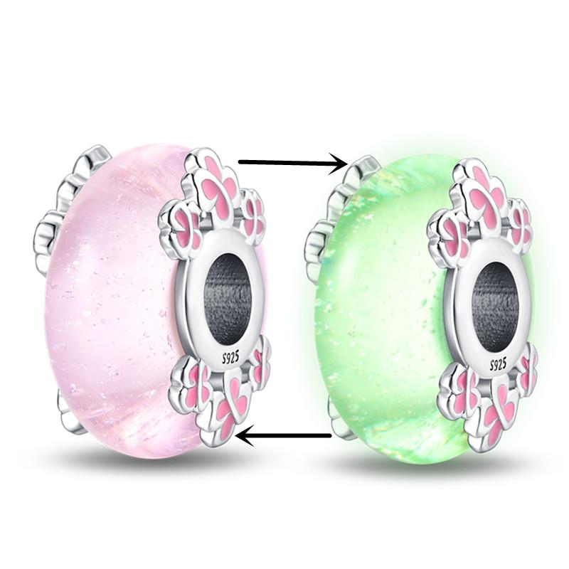 Glass Beads Copper Charm Fit Pan Original Bracelets Glow In The Dark Charms Glass Pendantdiy Jewelry