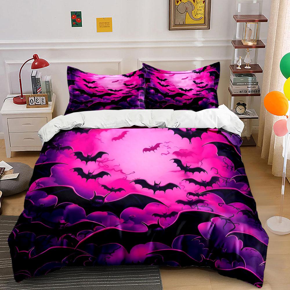 Bat-Themed Decor For Halloween Parties Exquisite Three-Piece Bedding Set Gift For Kids And Adults