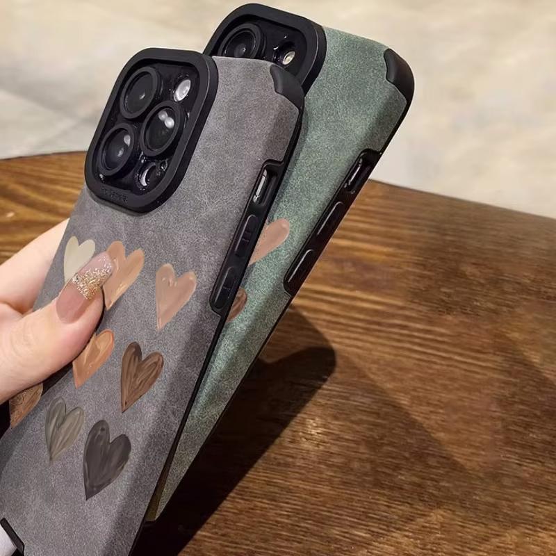 Süßes Herzmuster Wildleder Leder Handyhülle Für iPhone 17 16 Pro 15 14 13 12 11 Pro Max 17 Air 16E Plus X XR XS Max Weiche Hülle