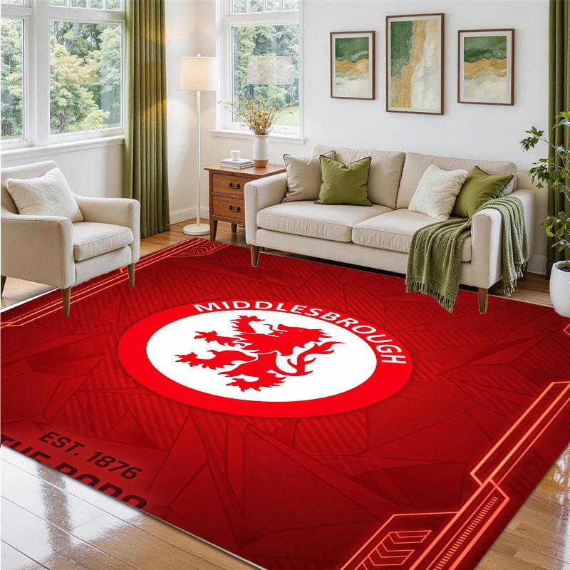 Middlesbrough FC Design Crystal Velvet Rug Soft Decorative Mat for Bedroom Entrance