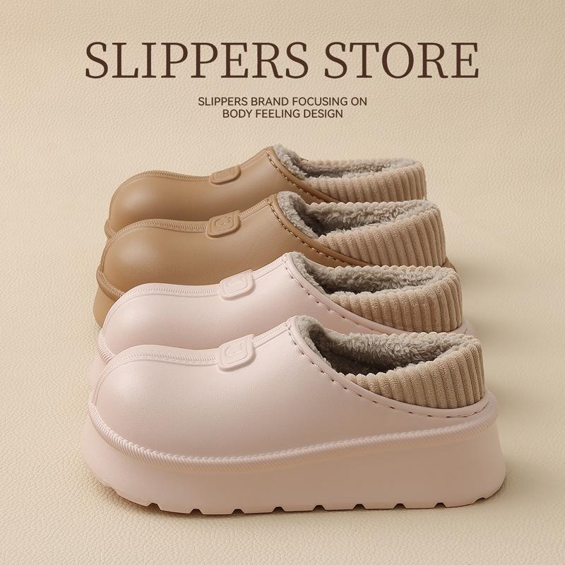 Waterproof cotton shoes, winter thick-soled bag and home warmth and non-slip indoor household cotton slippers for external wear