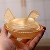 Yousheng Chicken Shaped Candy Dish Hen On Nest Glass Candy Bowl with Lid Farmhouse Egg Tray Dessert Plate Snack Bowl for Party Treats Home Tabletop