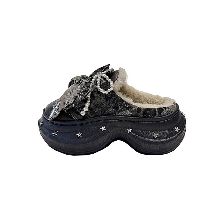 

Popular platform slippers women s 2025 summer new bow French beautiful cool slippers with skirt muffin cotton shoes 41 чёрный