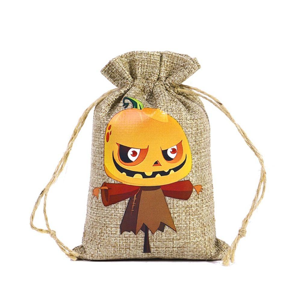 2PCS 10*15cm Halloween Gift Bag Cartoon Pattern Linen Candy Cookies Bag Festival Supplies Packaging Drawstring Bundle Bag