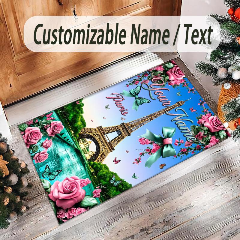Hearts Theme Crystal Velvet Floor Rug Personalized Custom Name Text Warm Carpet Home Decoration