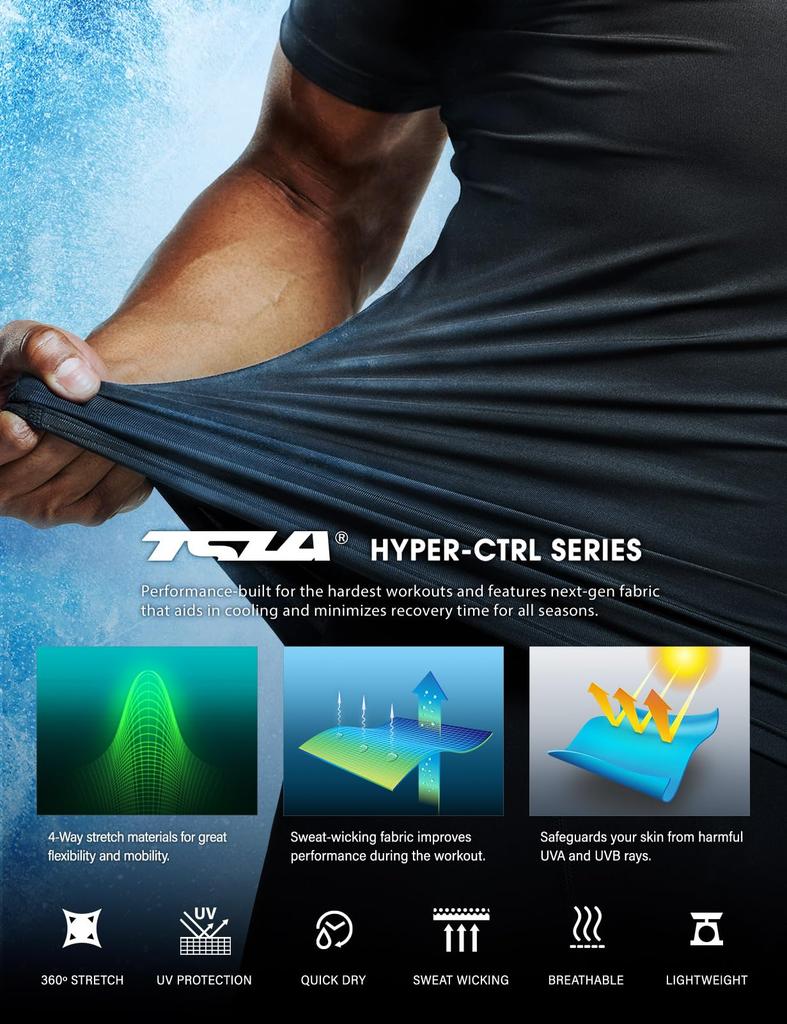 Tesla Compression Short Sleeve Sports UV Compression Base Compression JPB Men's Wear, Undershirt, V-Neck, Protection, Sweat-Wicking, Quick-Drying,