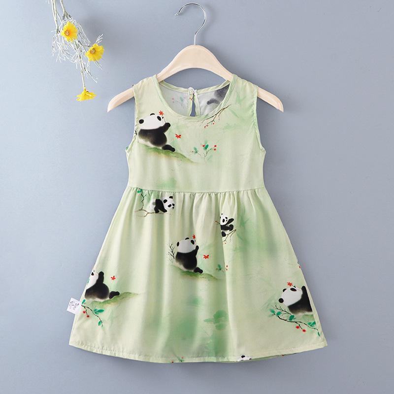 Girls' Floral Summer Princess Beach Dress, Cotton Silk Tank, A-line Skirt