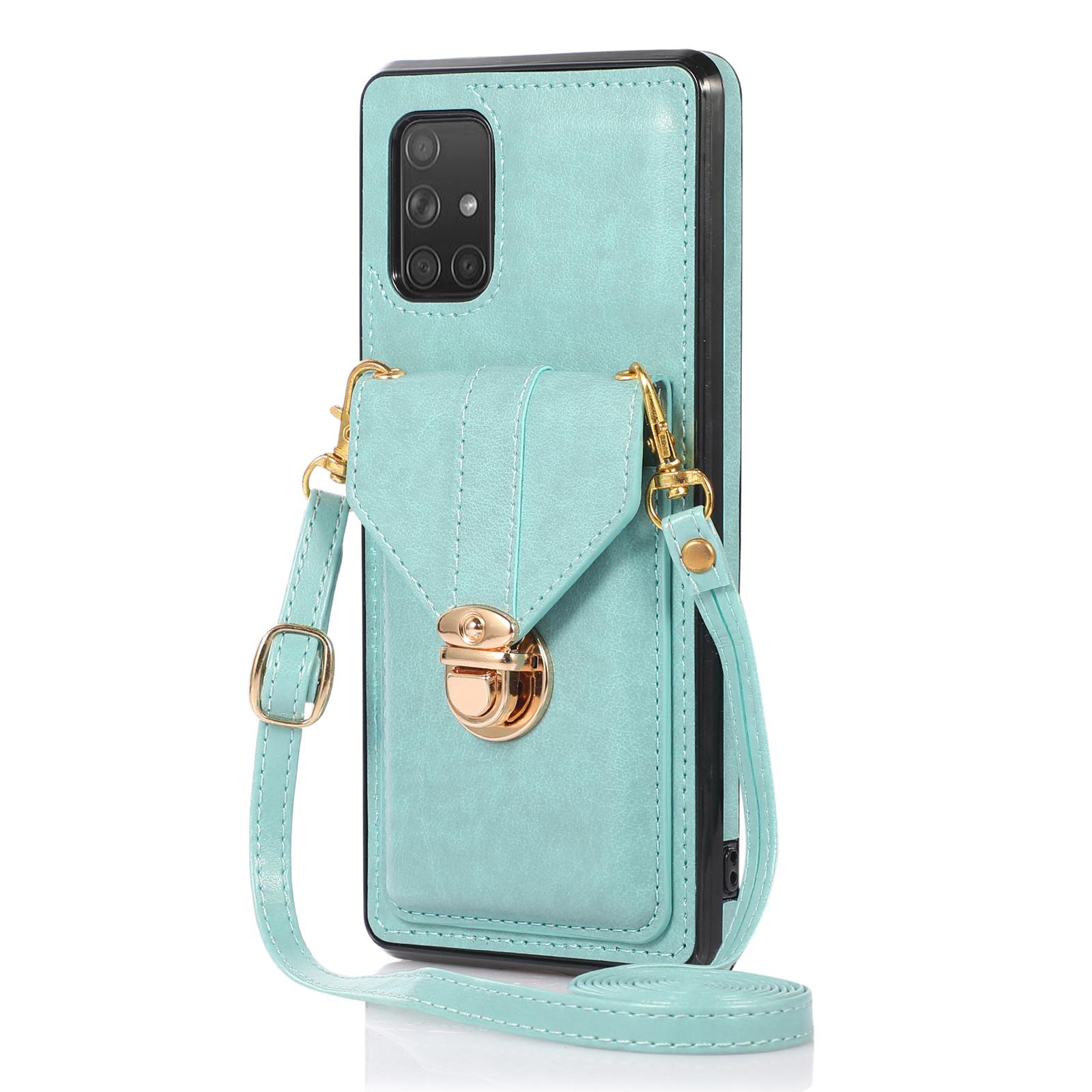 

For Samsung Galaxy A71 5G SM-A716 Card Holder Shell PU Leather+TPU Back Case Kickstand Phone Cover Green