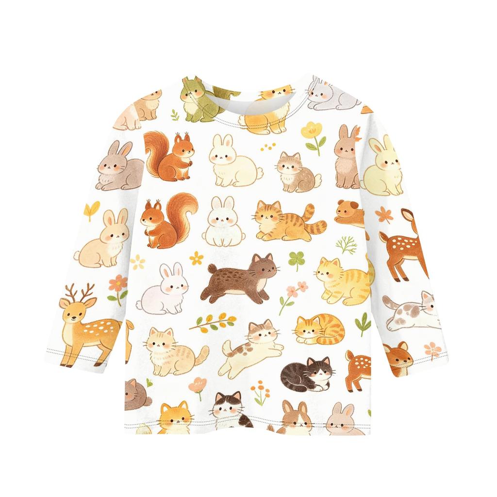 Kinder Tierdruck Rundhals Dreiviertelarm Lässiges T-Shirt Weicher Bequemer Stoff Geeignet für den Alltag und Spielzeit