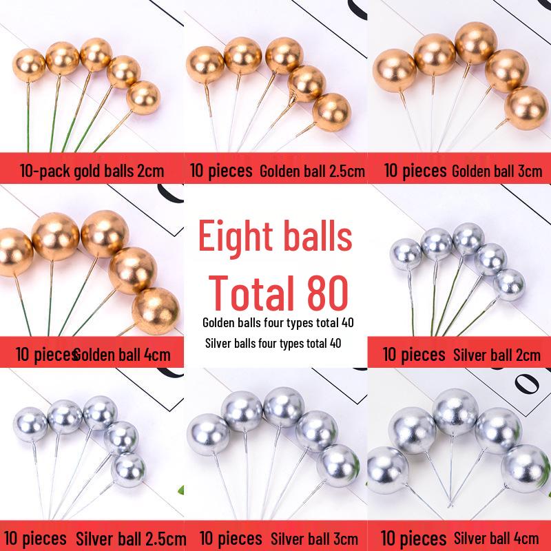 100pcs Cake Toppers: Gold, Silver, and Colorful Balls for Birthday Party Decorations