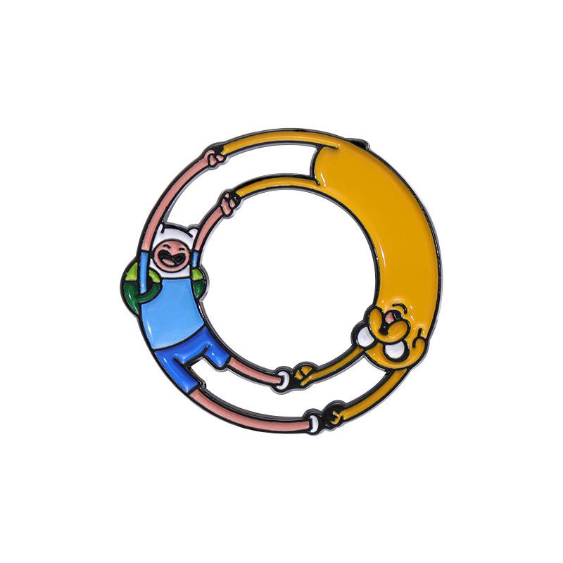 Cartoon Puppy and Person Holding Hands Round Shape Brooch Creative Paint Brooches Clothing Bag and Accessories Brooch MULTI синий