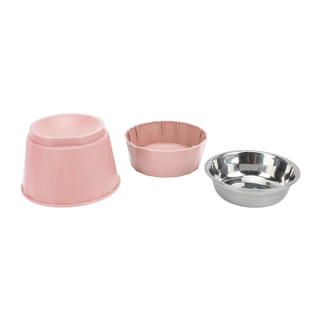 Cat Stainless Steel Bowl Increased Neck Protective Heavy Duty Cat Double Bowl for Cats DogsPink