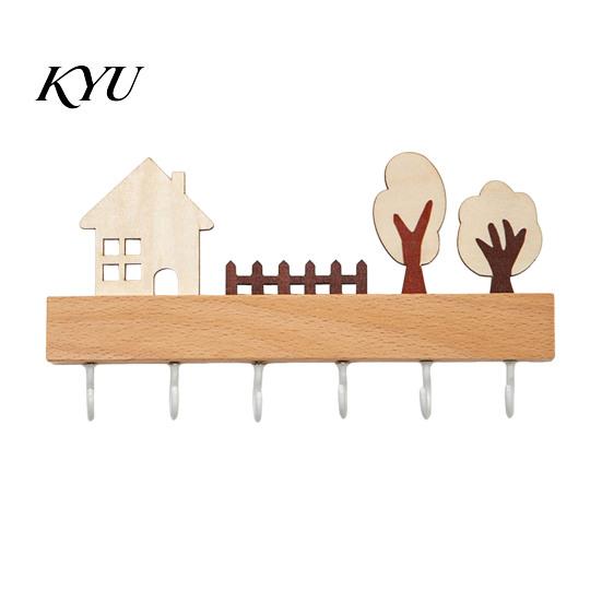 Wooden Hat Rack Key Holder, Solid Wood Organizer with 6 Hooks, Modern Wall Mounted Badge Holder Hanger for Entryway Kitchen And Office Organization
