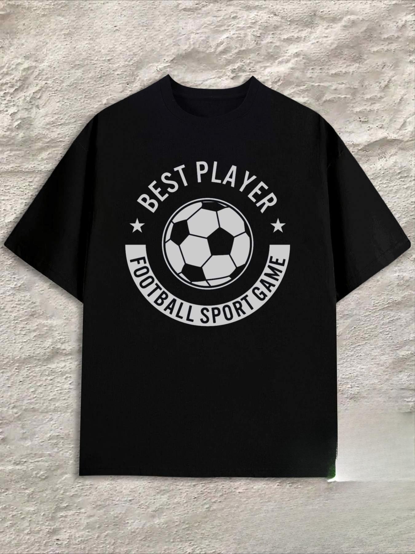 

European sizes Best Player Football Theme Printed T-Shirt Men s Top Elegant Black Casual Dress Suitable for Office, Dating and Summer Day 4XL чорний