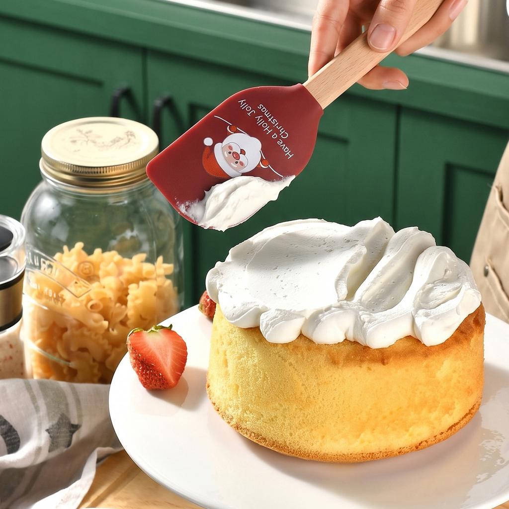 1/4Pcs Christmas Silicone Spatula with Wooden Handle - Specially Designed for Christmas Cakes and Snowman Pancakes, Adorable Spatula