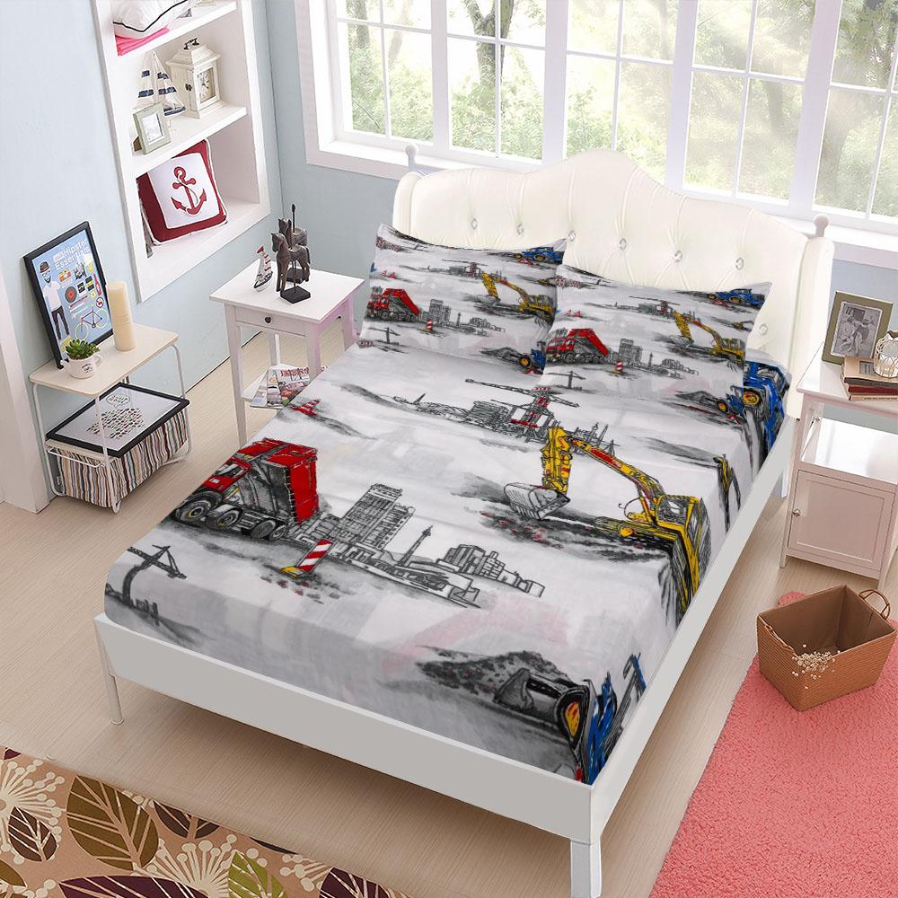 Construction Factory Children Fitted Sheet Set King Queen Double Full Size Bed Linen Set