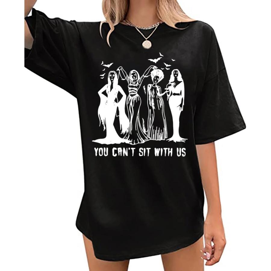 Oversized Ghoul Gang T-Shirt Women You Can t Sit with Us Vintage Goth Queen Graphic Tshirt Halloween Party Fall Top S