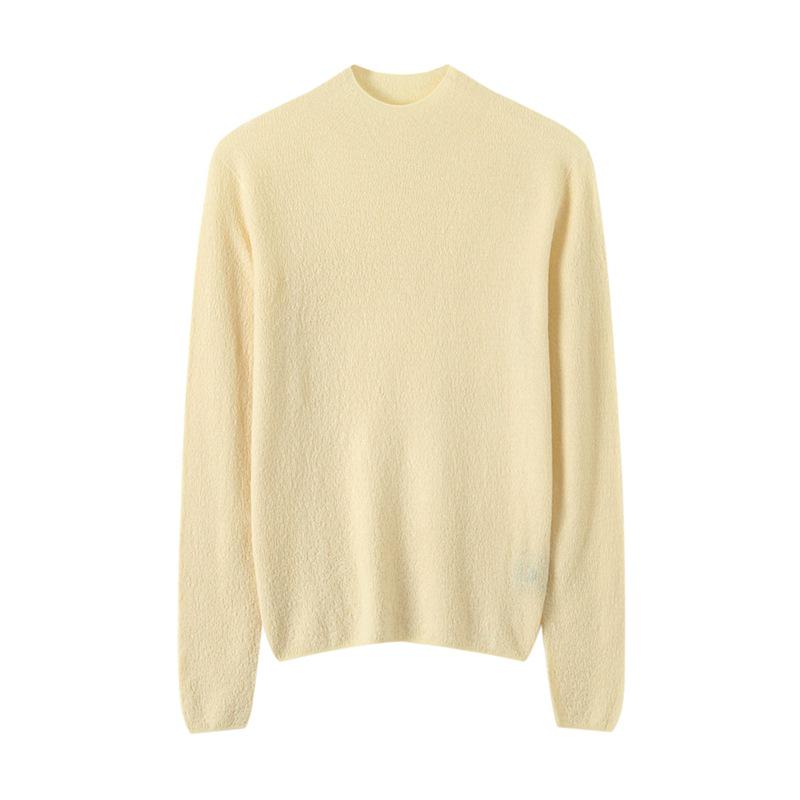 Le Kasha Women's Mock Neck Long Sleeve Wool Sweater - Bark Flower Texture