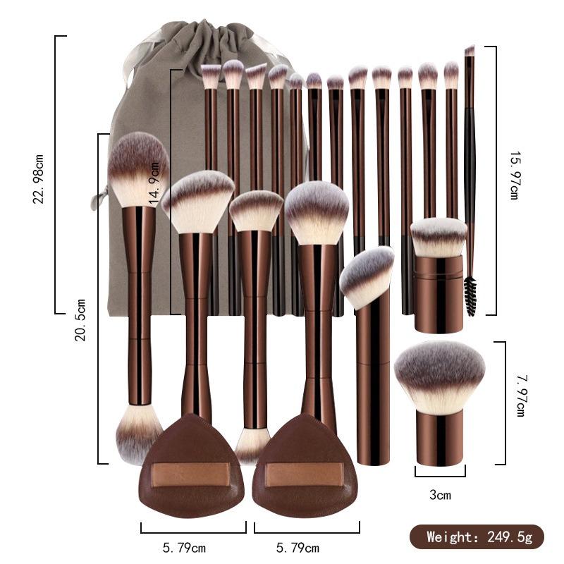 20pcs/set Professional Makeup Brushes Double Ended Foundation Concealers Blush Eye Shadow Brush for Liquid Cream Powder Blending