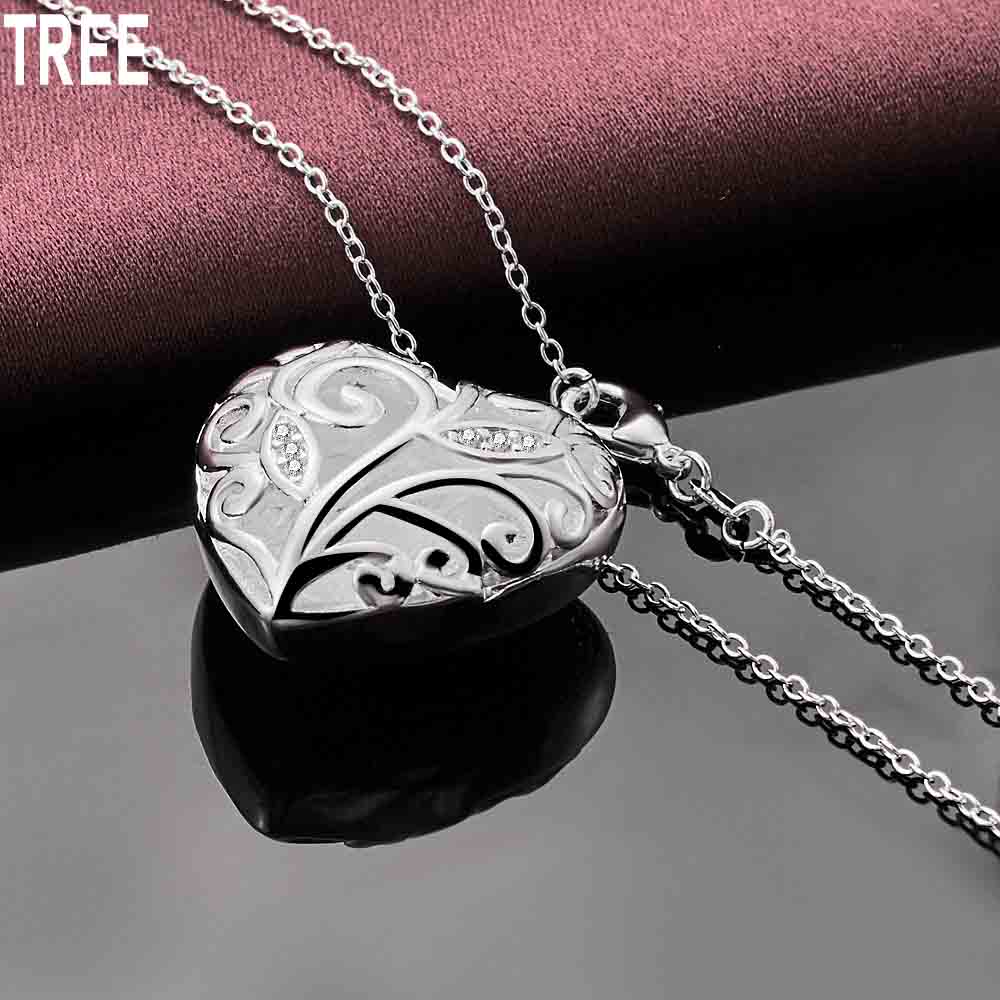 925 Sterling Silver Heart-shaped Hollow Pendant Necklace Fashion Wedding Jewelry