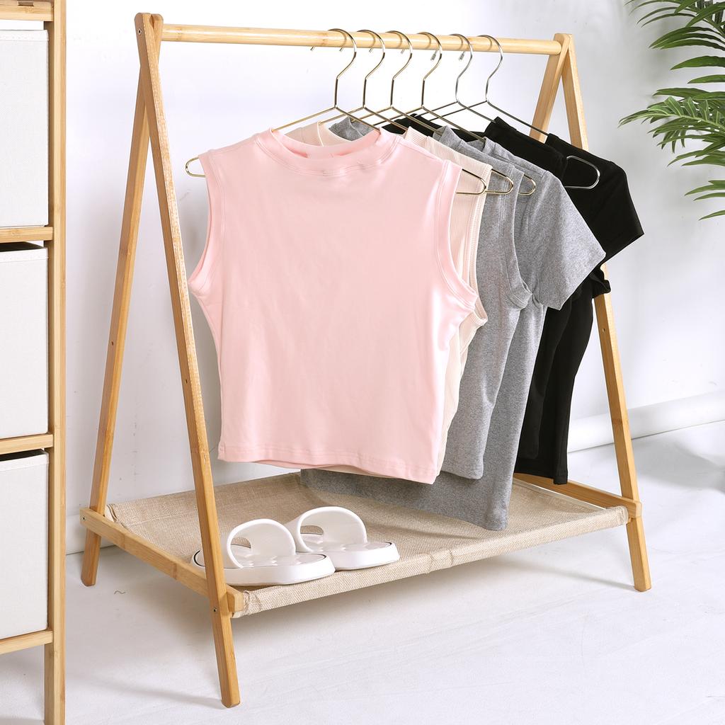 Wood Clothes Rack Foldable Portable Garment Rack with Storage Shelves Sturdy Wood Frame Organizer for Hanging Clothes Coats Skir
