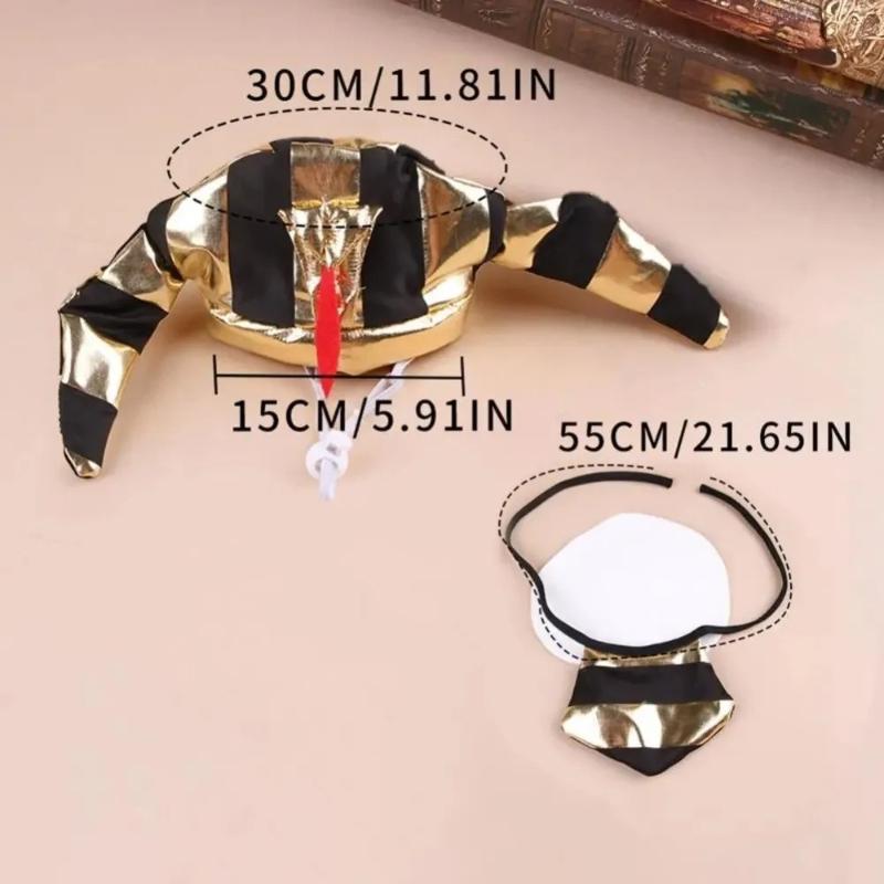 Cute Pet Egyptian Pharaoh Hat Comfortable Adjustable Halloween Party Hat with Bib Breathable Pet Cosplay Costume Pet Dress Up