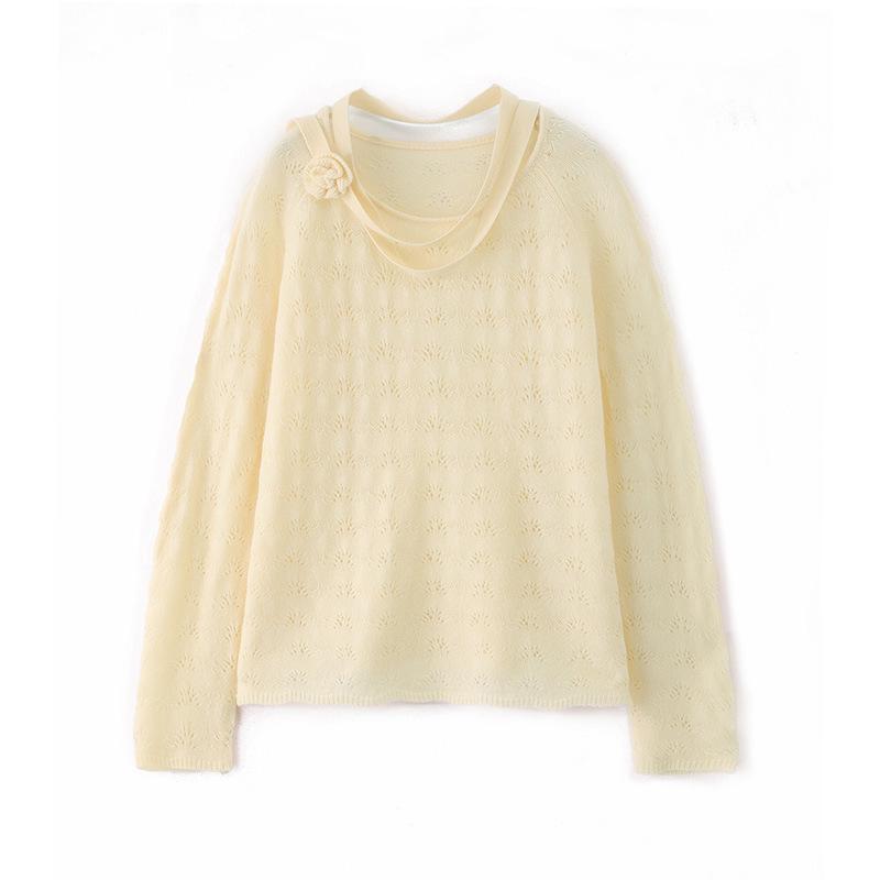 2026 Autumn/Winter Women's Pure Wool Loose Knit Sweater with Ribbon Detailing