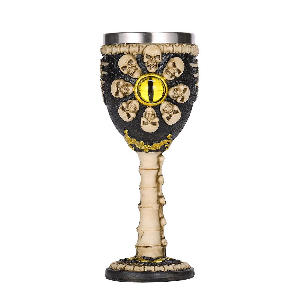 Gothic Goblet 3D Viking Stainless Steel Resin Skull Wine Goblet Dragon Claw Skeleton Spine Whiskey Cup Wine Glass for Halloween