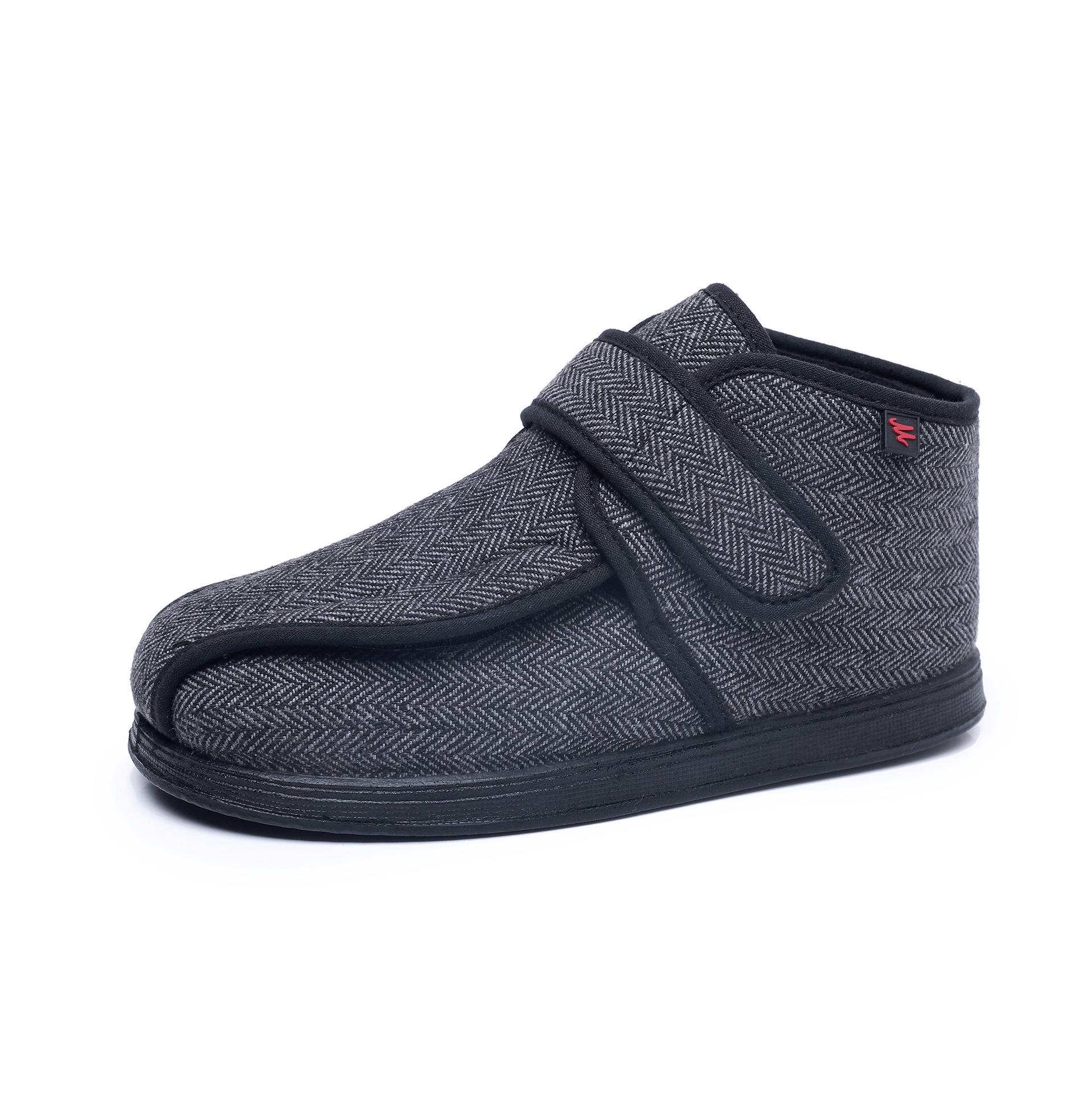 

Qiwage Plus Velvet Thickened Warm Cotton Shoes with Velcro, Wide Fit, Herringbone Pattern. Size 46 / Inner Length 280mm серый/чёрный