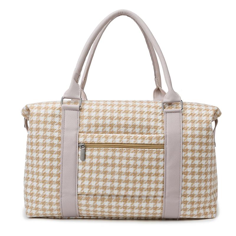 Large Capacity Luggage Bag Canvas Gym Bag Houndstooth Lightweight Storage Bag