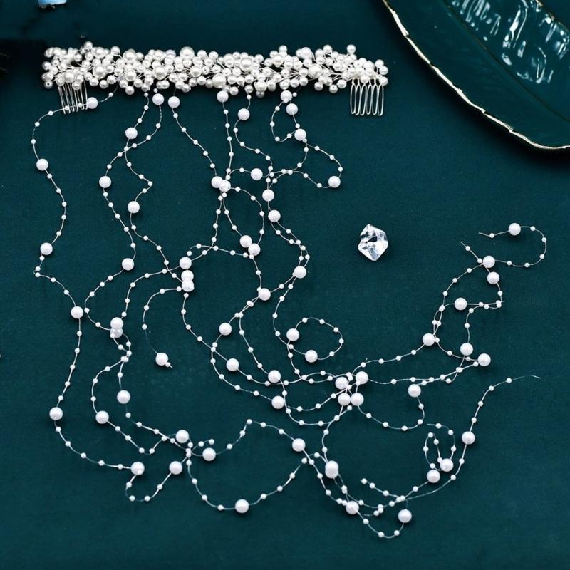 Elegancki Grzebień do Włosów z Perłami dla Panny Młodej Frędzle Koraliki Ślubne Akcesoria do Włosów Biżuteria Damska Wianek do Włosów Długa Opaska Opaski do Włosów