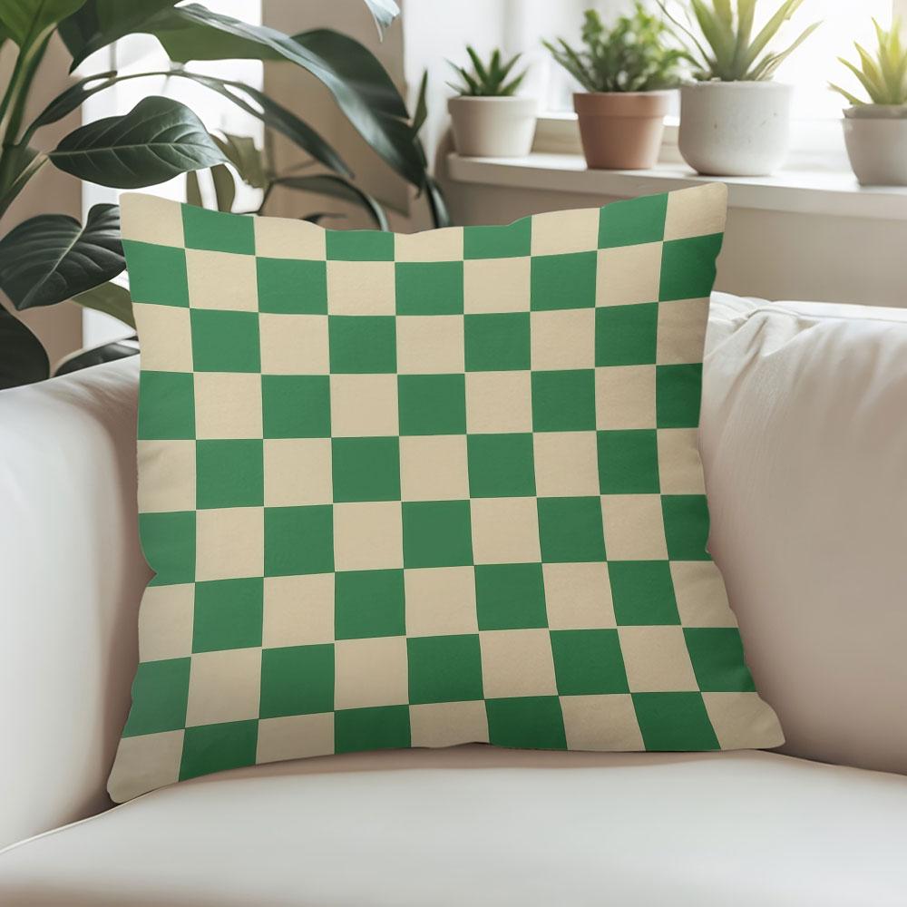 Classic Green Checkerboard Square Jacquard Pillow Cover for Sofa Office Waist Cushion Cover Home Decorative Pillowcase