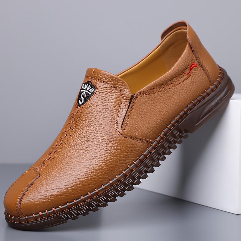 Leather Little White Shoes Board Shoes Men's Loafers Summer Soft Leather Middle-aged Dad Shoes One Pedal Casual Leather Shoes Men's Shoes