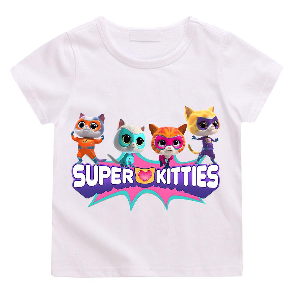 2025 SuperKitties Summer T-shirt Boy Cartoon Pride Tshirt Short Tops Y2k One Piece Print Anime Tees Kids Clothes Girls