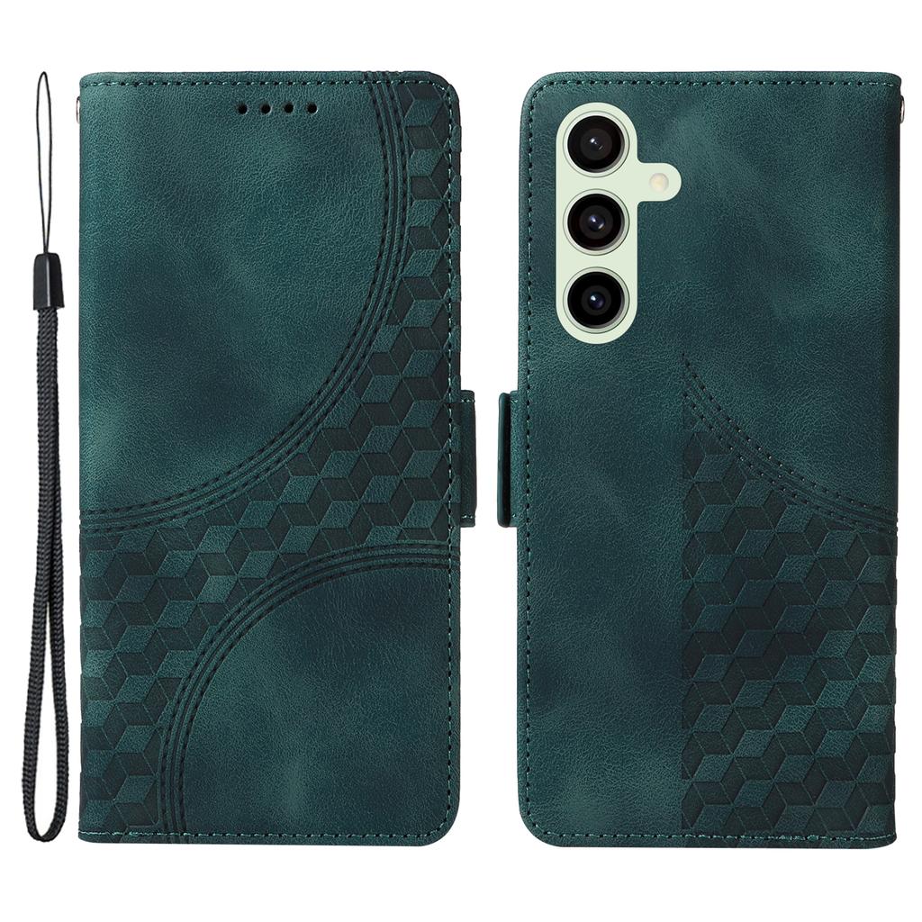 Für Samsung Galaxy S24 FE Lederhüllen Wallet Rautenmuster Geprägte Handyhülle Ständer mit Trageriemen