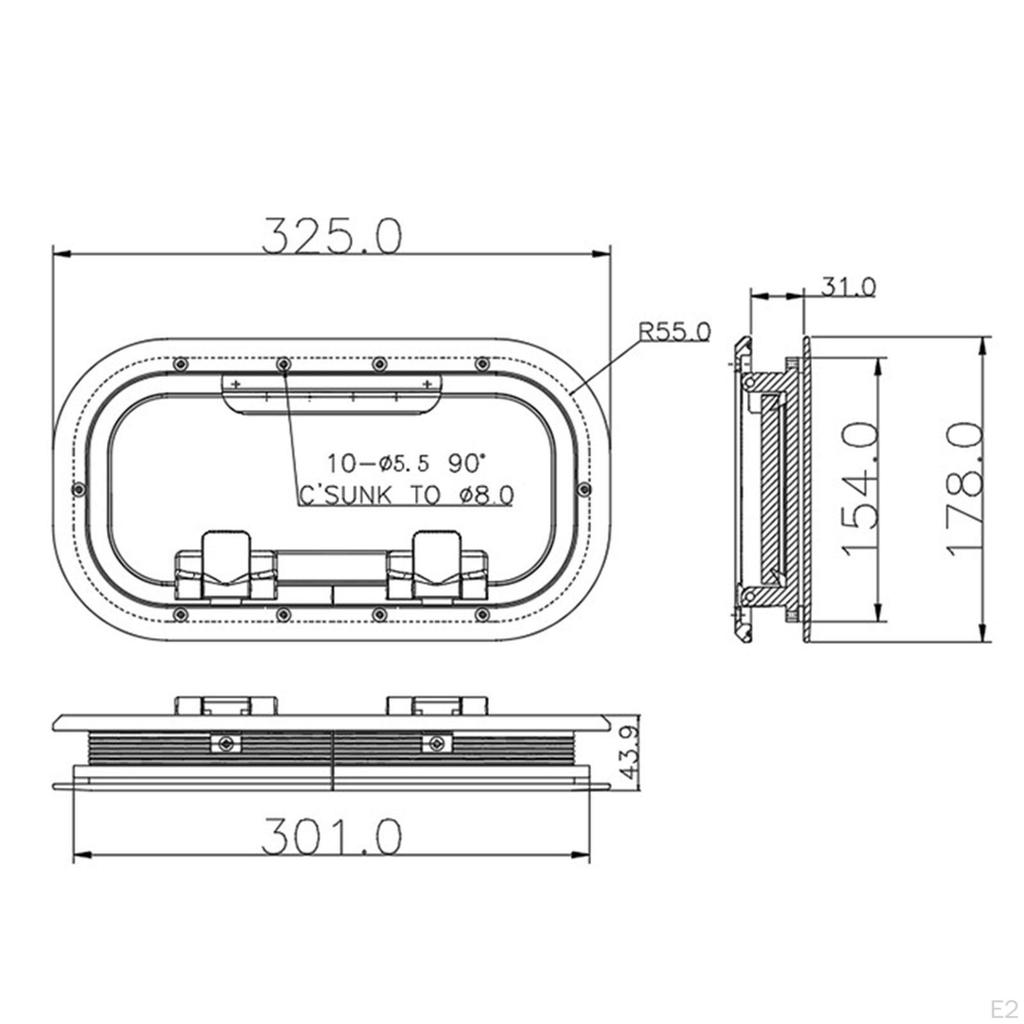 Marine Window Watertight Aluminum Porthole 11.8x6inch Rectangle Versatile with Acrylic Lid for Boat