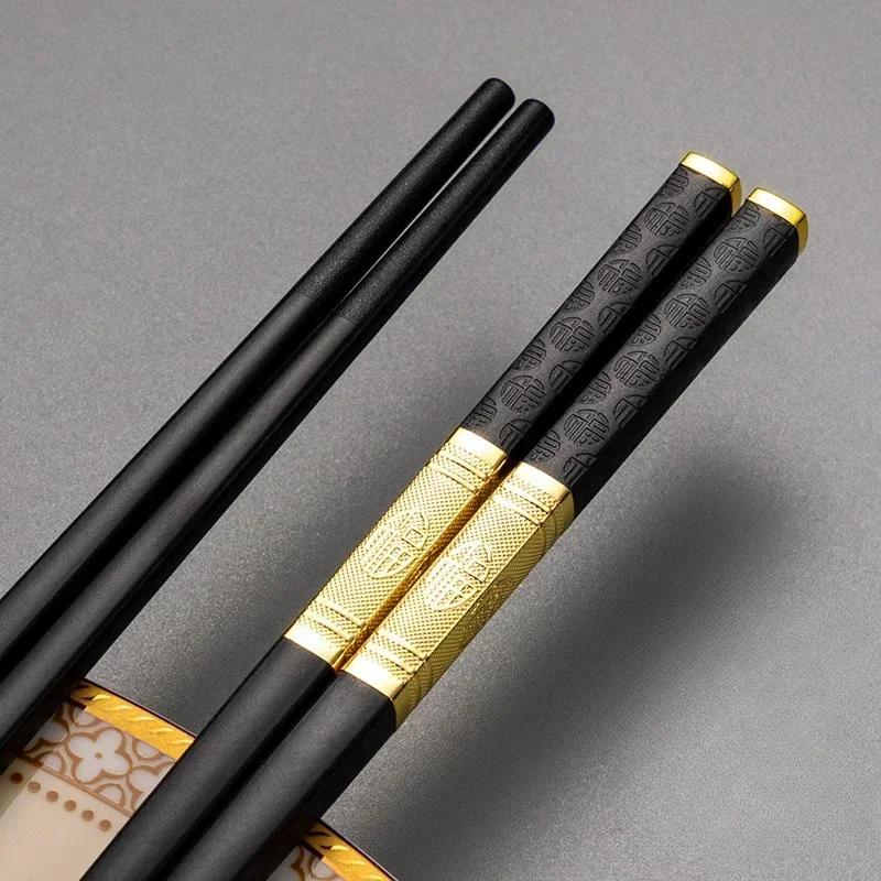 1 Pair Sushi Chopsticks Square Food Black Gold Chopsitcks  Reusable Japanese Cutlery Resuable Chinese Chopstick Alloy Tableware