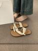 Two-way Linen One-word with Sleeve-toe Sandals Women's Summer Vacation Style Leisure Beach Roman Shoes Outside Slippers