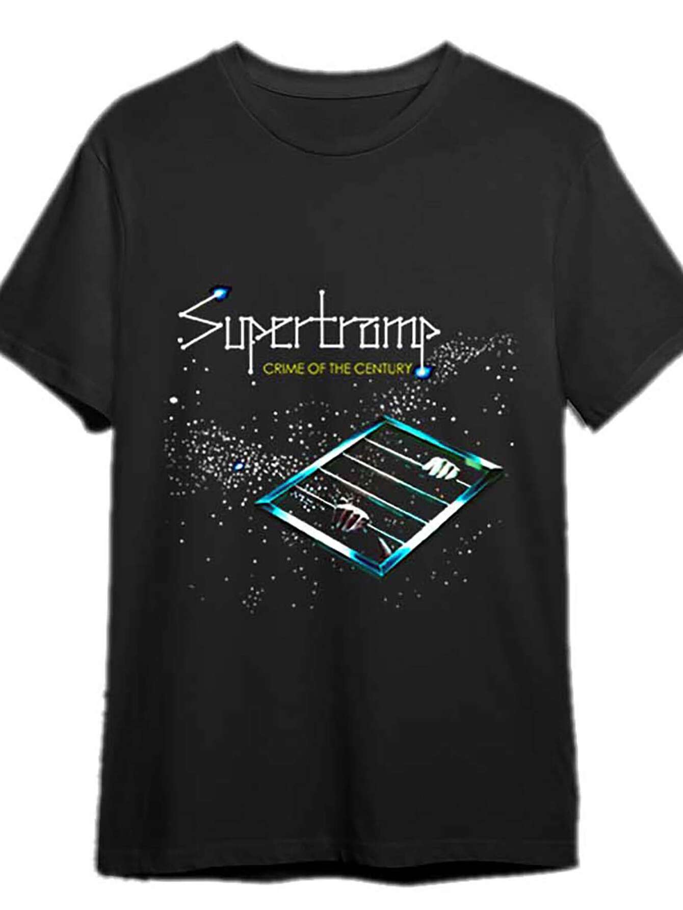 

Black Cotton T-shirt with Supertramp Crime of the Century Graphic - Retro Music Design XXXXL