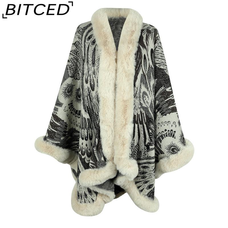 

BITCED Вязаная накидка «Павлиний цветок» на осень/зиму для женщин - Утепленная теплая шаль One size абрикосовый