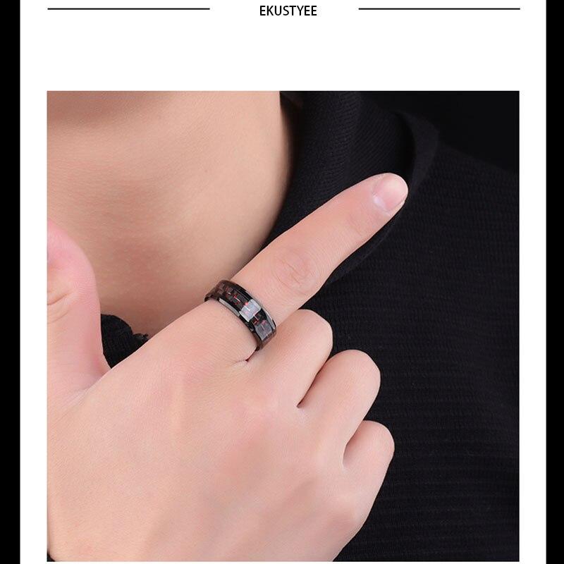 Fashion Titanium Steel Carbon Fiber Ring For Men Blue Red Square Carbon Fiber Ring Men 'S Cool Ring Fashion Jewelry