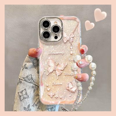 Apple 17promax Mobile Phone Case Iphone16 for 15 Crystal Butterfly Bracelet 14 High Value 13 Shell Pattern