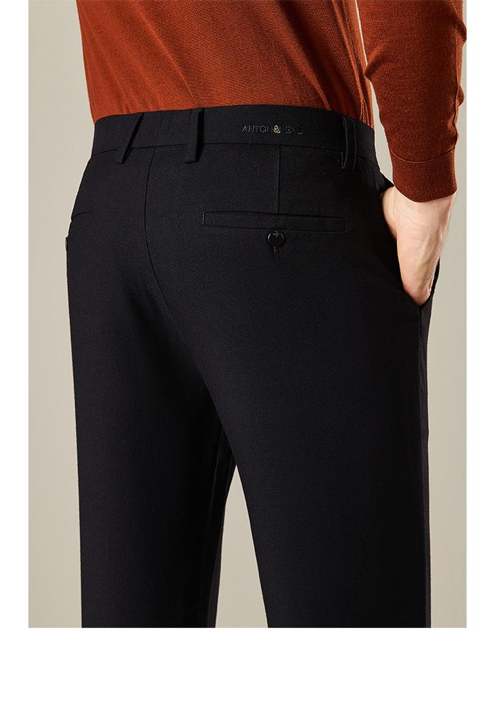 [19% Sheep Wool] Autumn and Winter Thick Business Casual Pants for Men, Middle aged, Solid Color, Elastic Straight Leg Long Pants